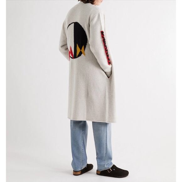 The Elder Statesman Tan Intarsia Long Line Cashmere Cardigan L - Picture 4 of 14